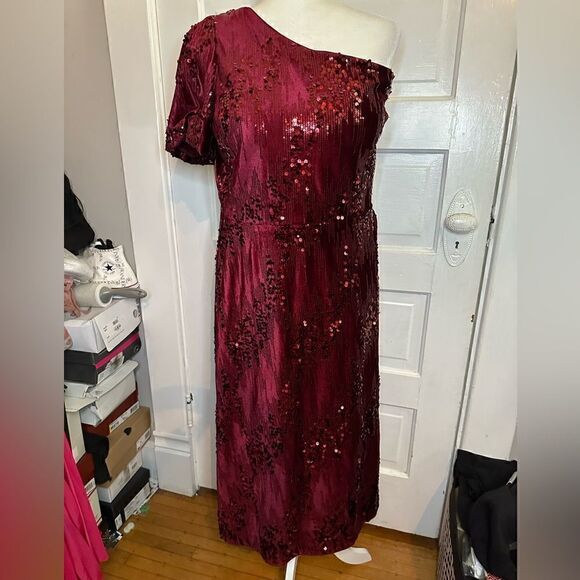 NWTs Kensie One Shoulder Fit & Flare Sequin Dress Size 14 - Picture 3 of 10